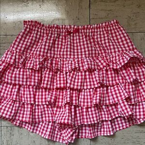 Amazon Red and White Gingham Ruffle Mini Skirt
